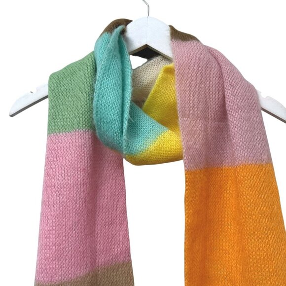 GAP Mohair Wool Scarf Pastel Multicolor Stripe Soft Women Winter Accessory 78"l - Picture 2 of 8